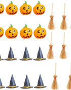 24 Pcs Halloween Mini Witch Hat & Broom Set  8 Witch Hats, 8 Brooms, 8 Pumpkin Heads - Halloween Party Favors, Decoration - Riparo82