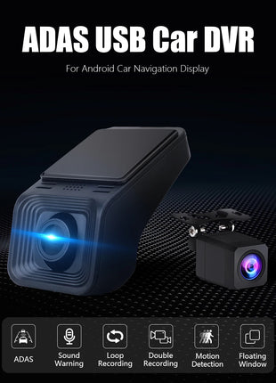 Double Recording Front And Rear Camera Full HD 170° Wide Angle Dash Cam for Android Multimedia ADAS Car DVR USB TF Card 32G 64G - Riparo82