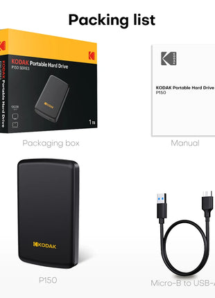 Kodak HDD portatile P150 Disco rigido esterno da 500 GB/1 TB HDD portatile per giochi di grandi dimensioni/foto/video/PS4/Swithch