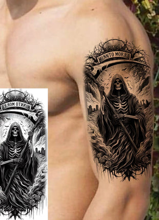 1 Sheet Full Arm Evil Witch Vampire Temporary Tattoos Sleeve Halloween Scary Skull Tatoo Waterproof Horrible Fake Tattoo Sticker - Riparo82