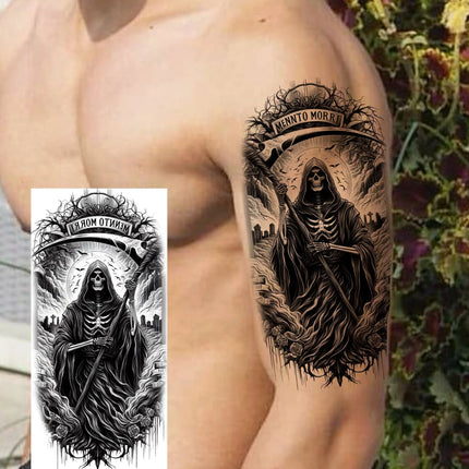 1 Sheet Full Arm Evil Witch Vampire Temporary Tattoos Sleeve Halloween Scary Skull Tatoo Waterproof Horrible Fake Tattoo Sticker