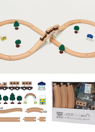 Set di binari ferroviari in legno Pacchetto di espansione Blocchi di costruzione fai-da-te Accessori Tracce adatte per binari in legno Biro Giocattoli educativi per bambini - riparo82