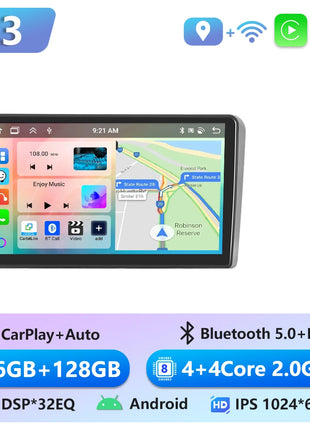 Podofo 6+128G Android 2Din Autoradio for Audi A3 2008-2012 Wireless CarPlay 9" IPS Screen Car Radio GPS Navigation Stereo Wifi - Riparo82
