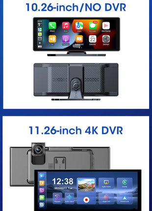 10/11.26" Wireless Carplay Screen for Car,4K Dash Cam HD Car DVR,Android Auto GPS Navigation Video Recorder,1080P Camera,FM,WIFI - Riparo82