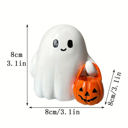 Halloween Desktop Ornament Figurine Ghost Holding Pumpkin Model Statue Tabletop Ornament for Halloween Party Home Decoration Toy