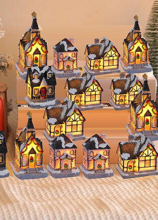 {Summer2}Mini LED Villaggio di Natale Artigianato in resina Edifici di case di neve Luce a LED Decorazione per interni domestici fai da te Regali di Natale