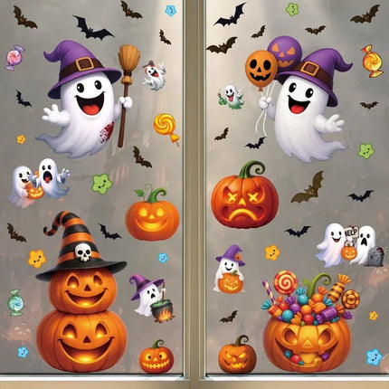 Halloween Pumpkin Window Stickers Cartoon Candy Jack-o'-lantern Static Sticker Black Cat Ghost Festival Happy Halloween Day 2025