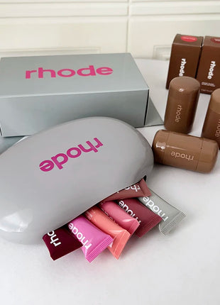 Original Luxury Rhode Woman Cosmetic Mirror Lipstick Blush Lip Gloss Portable Soft Silicone Storage Bag Toast Ribbon Gifts Cover - Riparo82