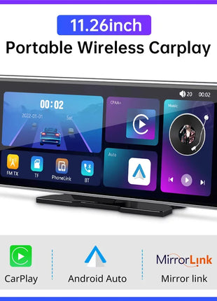11.26 inch IPS Touch Screen Multimedia Video Player Portable 4K DVR Wireless CarPlay/Android Auto Dual Lens Driving Recorder - Riparo82