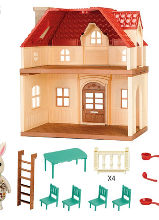 Simulazione Cucina Foresta Famiglia Piccola casa Doppia Villa a tre piani Renna Modello animale Ragazza Casa delle bambole Mobili Regali giocattolo - riparo82