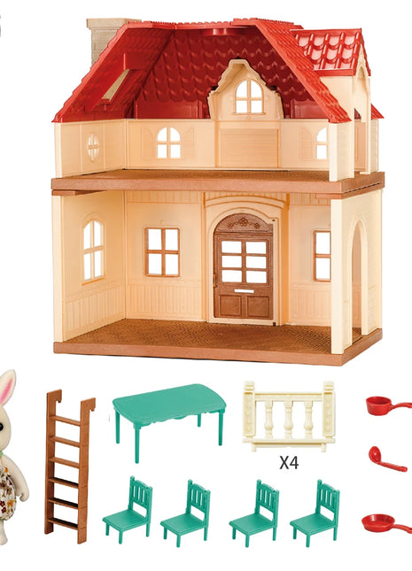 Simulazione Cucina Foresta Famiglia Piccola casa Doppia Villa a tre piani Renna Modello animale Ragazza Casa delle bambole Mobili Regali giocattolo - riparo82