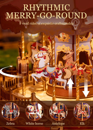 Robotime Rolife Carosello classico Carillon Facile da montare Puzzle in legno 3D Design mobile con regali di Natale leggeri per la famiglia - riparo82