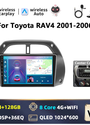 Hikity Wireless CarPlay Android Auto Car Radio For Toyota RAV4 2001-2006 BT Multimedia Player GPS WiFi Head Unit 2din autoradio - Riparo82