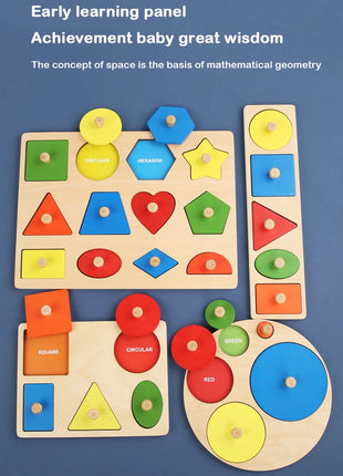 Giocattoli puzzle per bambini Montessori, lavagna per graffiare le mani con forme in legno e colori abbinati, giocattoli cognitivi geometrici per l'educazione precoce - riparo82
