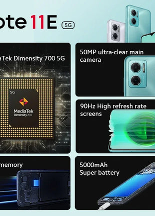 ROM globale Xiaomi Redmi Note 11E 4GB 6GB/8GB 128GB 5G Smartphone 5000mAh 18W Dimensity di carica 700 Fotocamera da 50MP Display 90Hz - riparo82