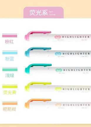 5 Colors Double Headed Highlighter Pen Set Fluorescent Drawing Markers Highlighters Pens Art Japanese Cute Pastel Stationery