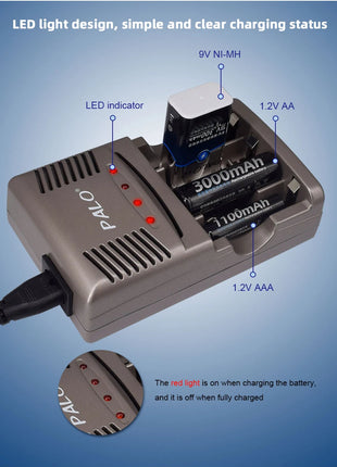Batteria ricaricabile PALO 6F22 9V Ni-MH Batterie 9 V 300mAh Batteria da 9 volt a bassa autoscarica a 9 volt con caricabatterie intelligente - riparo82