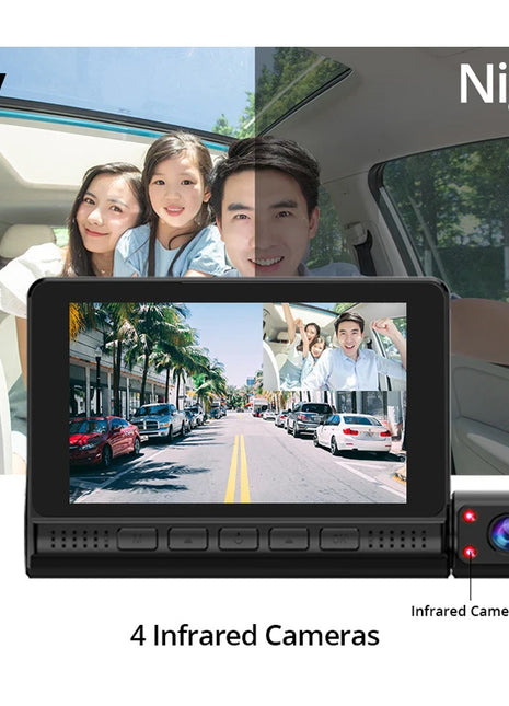 Dash Cam 4 Inch FHD 1080P touch Screen Car DVR 170 Degree Wide Angle 3Lens Video Recorder Night vision Reverse Rear View - Riparo82