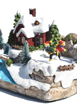 Ornamento per la casa di Natale illuminato a LED, arredamento del villaggio europeo con design musicale e fiocco di neve, decorazione da tavolo delle fiabe invernali