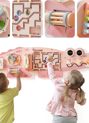 Robotime Robud Tavola in legno occupata Giocattolo per l'apprendimento Montessori Centro attività montato a parete con labirinto di ingranaggi Regali giocattolo in legno - riparo82