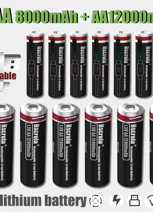 Batterie ricaricabili ad alta capacità AA12000mAh AAA 8000mAh Batterie ricaricabili AA agli ioni di litio Batteria AAA con cavo USB-C - riparo82