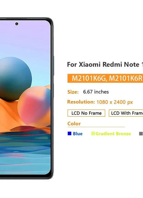 LCD di alta qualità per Xiaomi Redmi Note 10 Pro Display LCD Touch Screen Digitizer Assembly M2101K6G M2101K6R Parte di visualizzazione dello schermo - riparo82