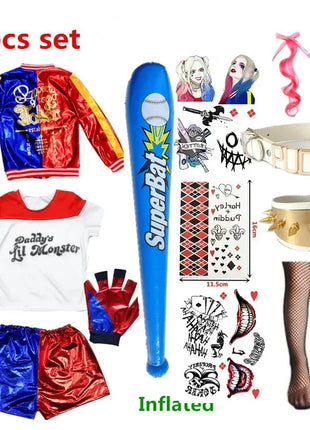 Natale Capodanno Carnevale Bambini Ragazze Suicide Harley Costumi Cosplay Squad Quinn Monster Joker Giacca Vestito adesivi per tatuaggi