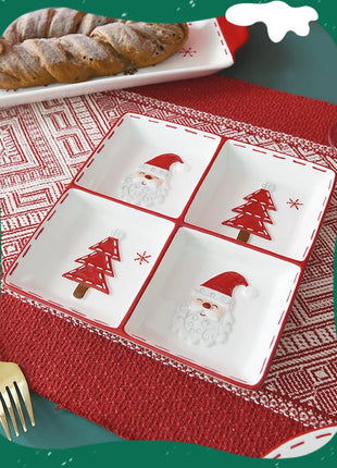 Vassoio in ceramica natalizio creativo Piatto piano a quattro sezioni Piatto da portata per alimenti Snack Frutta Piatto portaoggetti per la casa Stoviglie - riparo82