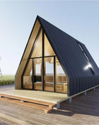 Rivestimento in legno Contenitore Casa Grandi finestre di vetro Cabina modulare prefabbricata Soggiorno all'aperto Casa Vacanza Casa Soggiorno in famiglia Prendisole