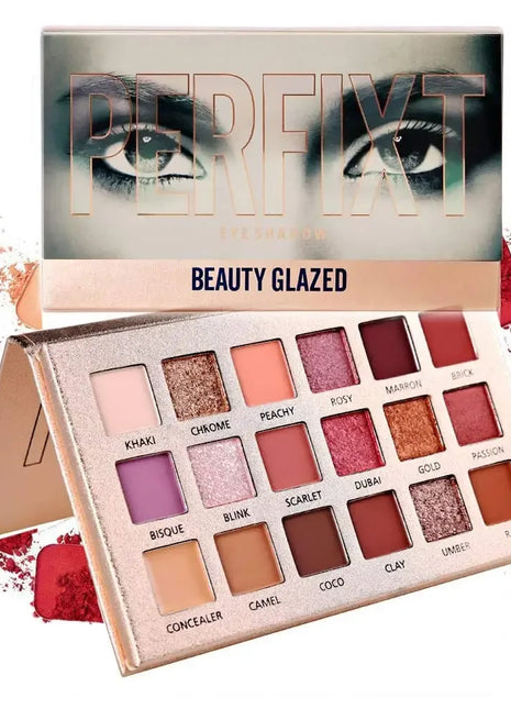 Beauty Glazed Perfixt 18 Color Eyeshadow Palette, Pearly Finish Earth Color Tone,Long Lasting Natural Blendable ,Gifts For Women - Riparo82