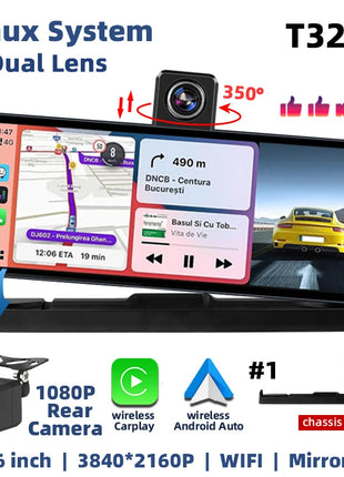 10.26" 4K Dash Cam Carplay Android Auto GPS 5G WIFI FM BT Car Dvr 350 ° Rotation Dual Lens Dashcam Truck Camera Drive Recorder - Riparo82