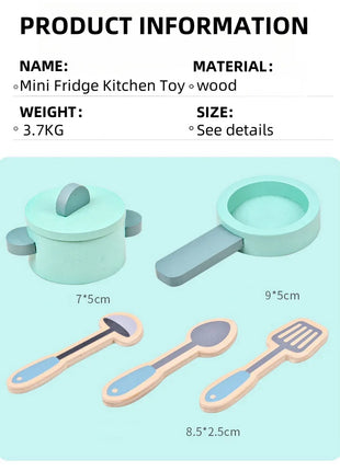 Set da gioco per mini frigorifero da cucina per bambini in legno - Pentole realistiche per giochi di finzione Regali di compleanno unisex per ragazzi e ragazze - riparo82