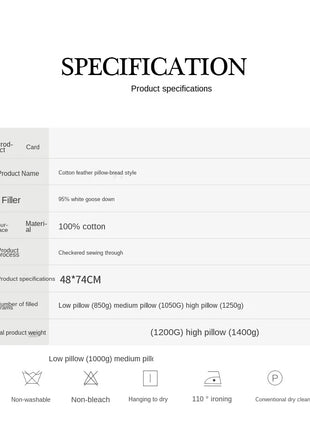 Soft Pillows White Goose Down Feather Pillows for Sleeping Neck Protection Bed Pillows with 100% Cotton Cover - Riparo82