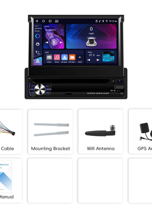 Hikity Carplay 4+64G Android 1Din Car Multimedia Player Retractable Screen GPS Navigation WIFI Bluetooth 1din autoradio No DVD - Riparo82