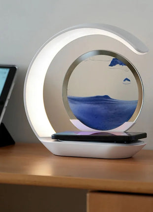 Quicksand Table Lamp Wireless Charging Desk Lamp 3D Hourglass Ornaments Sand Painting Night Light for Office Room Decoration - Riparo82