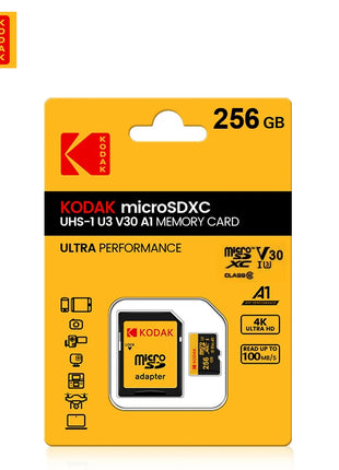 Scheda Micro Sd KODAK con lettore di schede Scheda di memoria Microsd ad alta velocità da 128 GB 256 GB Scheda TF video HD per droni DJI Pocket Cams