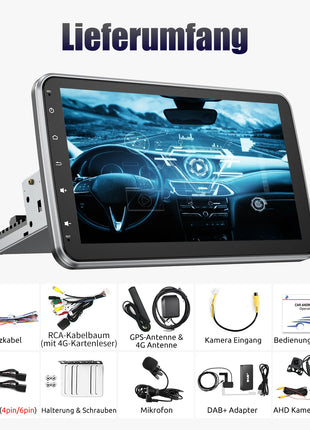 ESSGOO 10.1 Inch 8 Core 6G+128G Carplay 4G Android 14 Car Radio 1 DIN Rotatable Screen GPS NAVI AM DSP USB Wifi with Microphone - Riparo82