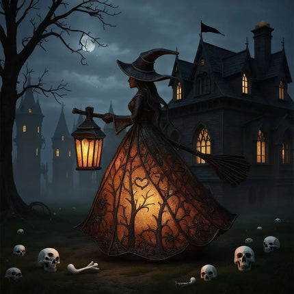 Halloween Witch Lamp Light with Glow-in-The-Dark Figurine for Bedroom Spooky Halloween Decor Indoor & Outdoor Halloween Decor