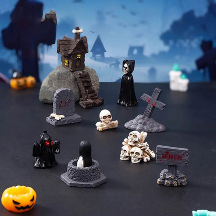 Halloween small ornaments horror skull pumpkin wizard resurrection ghost festival doll resin crafts desktop ornaments