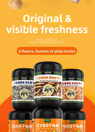 FKSC Turtle Food Mix - Freeze-Dried Shrimp/Mealworm/Fish & Chicken - Protein Rich Treat for Red-Ear Sliders & Aquatic Turtles - Riparo82
