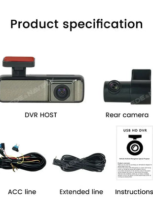HD Dash Cam 1080P Car Recorder Dual Camera Vehicle Drive Auto Video DVR Android Wifi Smart Connect USB 24H Parking Monitoring - Riparo82