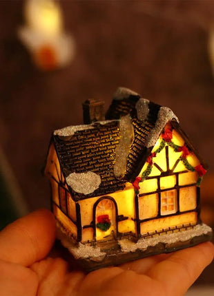 Decorazioni per la casa Figurina di Capodanno Mini resina artigianale Decorazione natalizia luminosa Decorazione della casa del villaggio Luce a LED