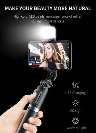 Xiaomi Selfie Stick 1045mm With Wireless Bluetooth LED Fill Light Extended Tripod With Remote Shutter For Android ios Cellphone - Riparo82