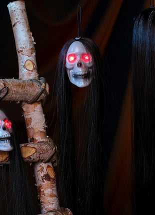 1PCS New Halloween Hanging Long Hair Ghost Skeleton LED Light-emitting Horror Skeleton Ghost Bar Haunted House Decoration Props - Riparo82