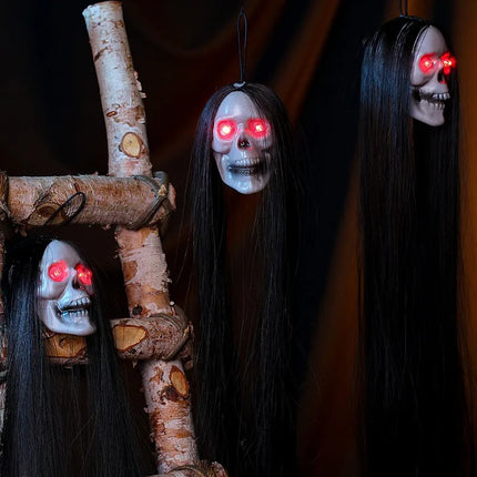 1PCS New Halloween Hanging Long Hair Ghost Skeleton LED Light-emitting Horror Skeleton Ghost Bar Haunted House Decoration Props