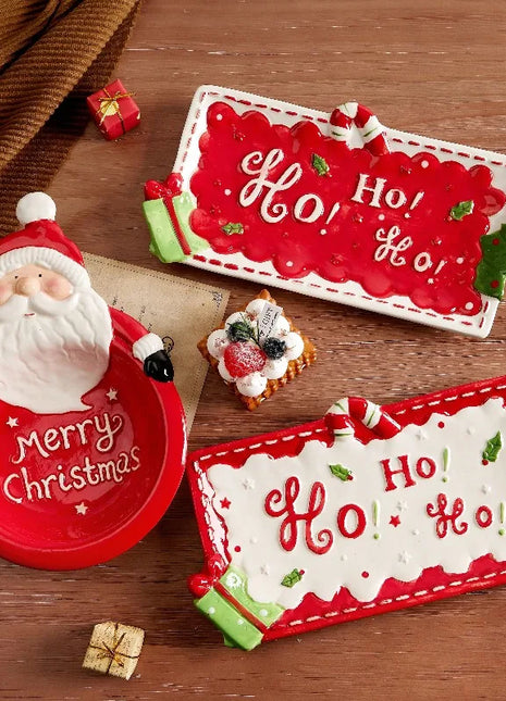 Piatto in ceramica di Babbo Natale dipinto a mano Vassoio decorativo regalo di Natale Piatto da dessert festivo Piatto da portata per biscotti carino - riparo82