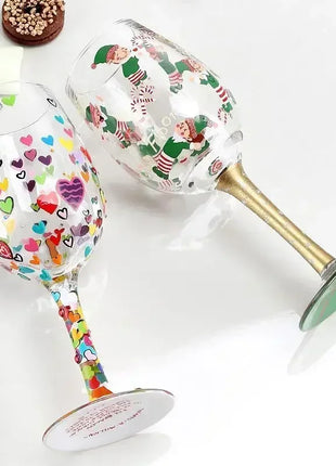 Bicchiere da vino con stampa natalizia Decorazioni natalizie Calice da vino rosso Disegno creativo a mano dipinto Home Party Festival Tazze Bar Set da vino - riparo82