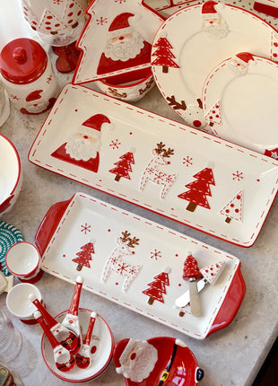 2025 Nuovo set di posate in ceramica dipinta a mano di Natale Piatto da bistecca di Natale carino Piatto piatto colorato sottosmalto in rilievo - riparo82