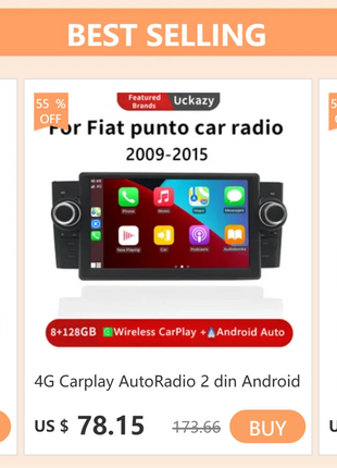 1 Din Android 14 Car Radio For Fiat/Linea/Punto evo 2012-2015 Multimedia Screen GPS Navigation Stereo Audio Head Unit Carplay 4G - Riparo82