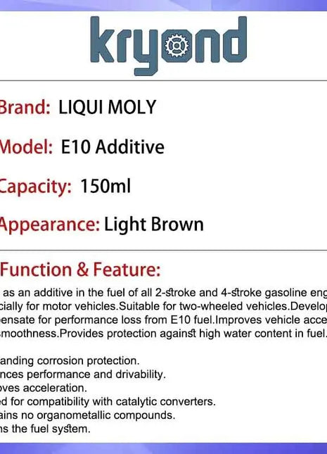 LIQUI MOLY E10 Additivo 150ml Additivo Carburante Senza Cenere Guadagno Prestazioni Maggiore